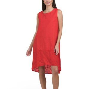 TERZO MILLENNIO Made In Italy Linen Blend Sleeveless Eyelet Insert Short Mini Dr
